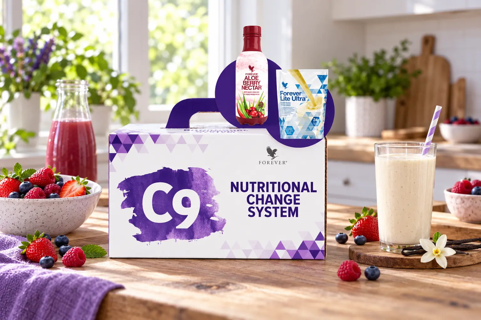 Clean 9 Berry Vanilla in einer Produktaufnahme und einer Alltagsszene