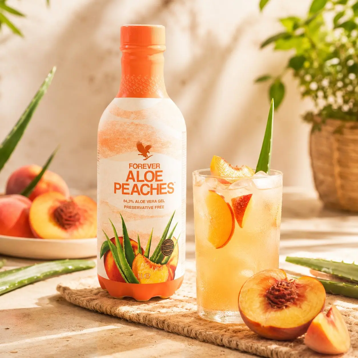 Gekühltes Forever Aloe Peaches mit Pfirsich